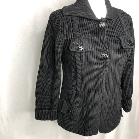 Barbara Bui Black Heavy Cotton Cable Knit Sweater - Picture 3 of 8